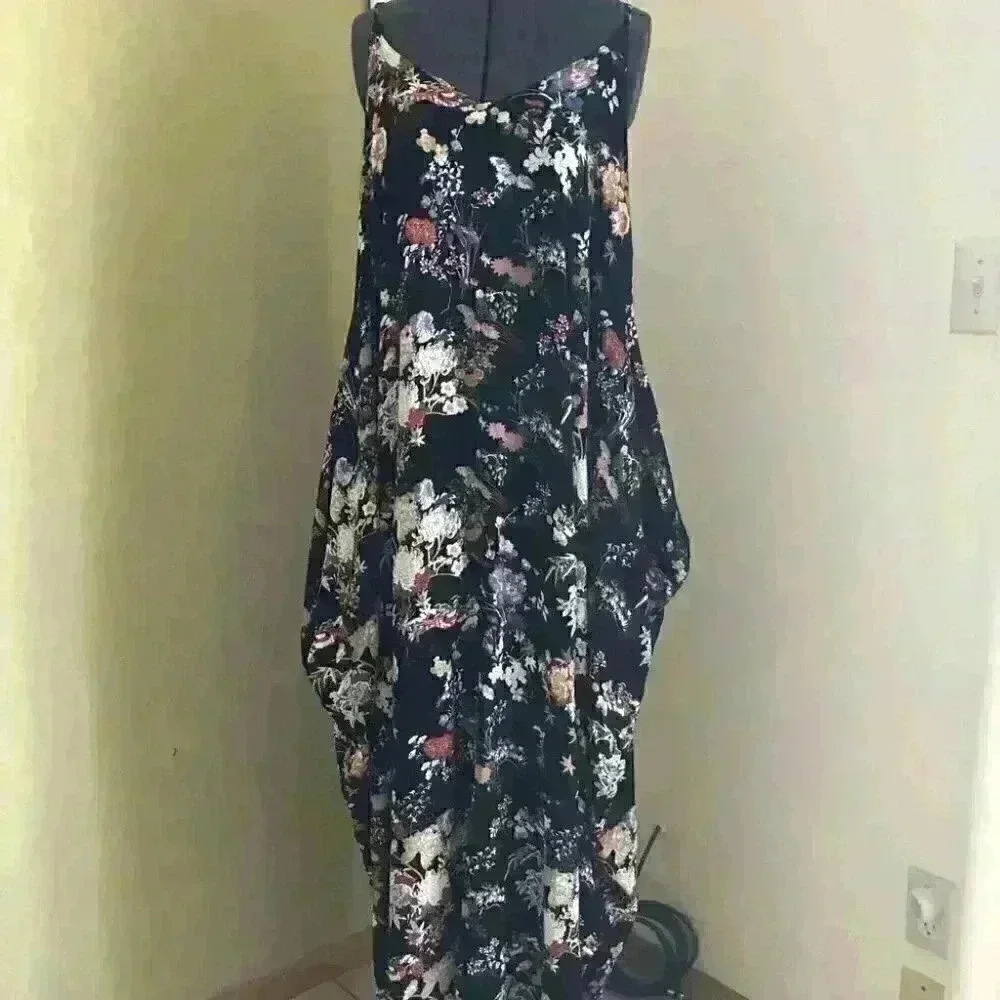 zanzea puffy black flowers dress xxl